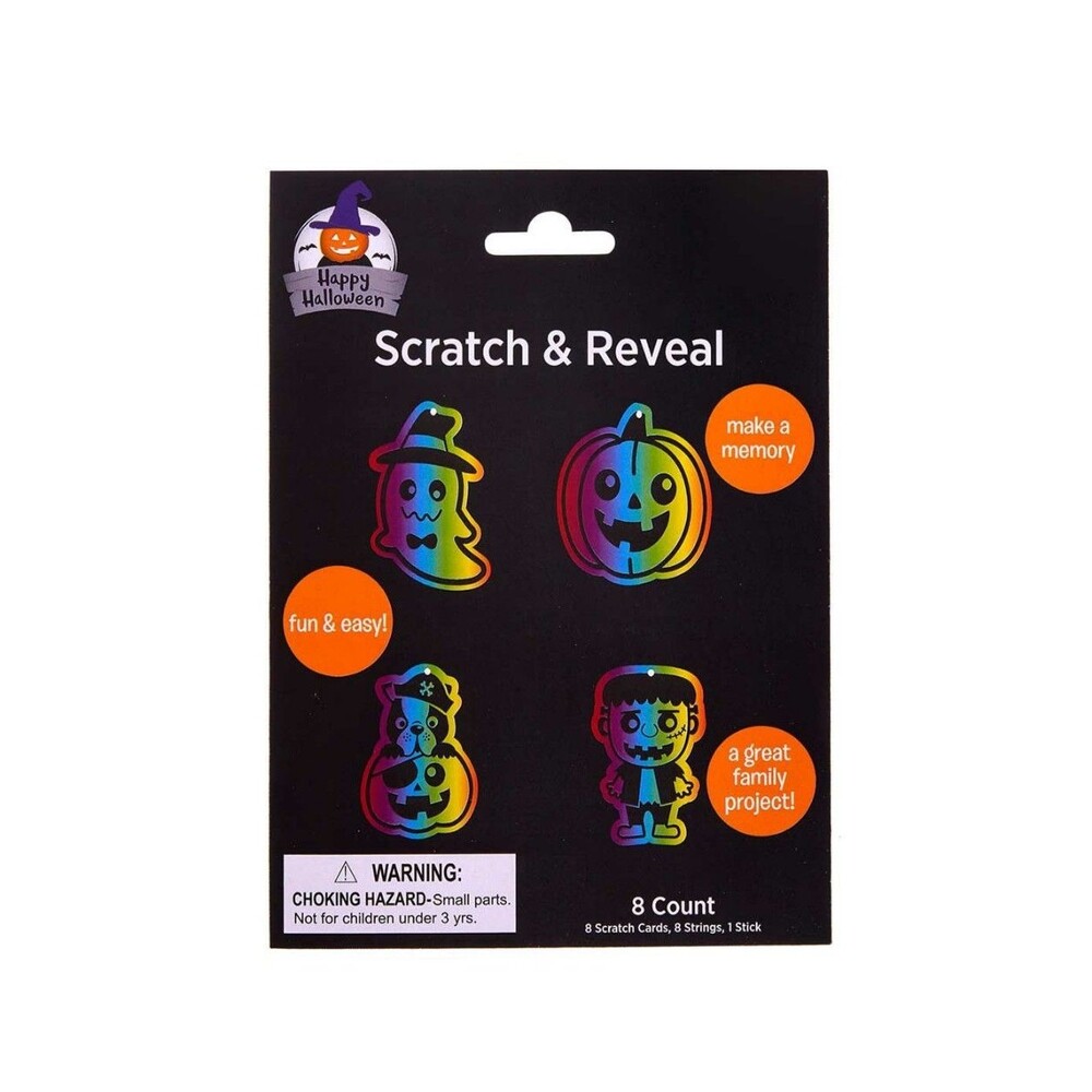 Halloween Scratch & Reveal Activity 8 Count Cards Strings 1 Stick Ghost Pumpkin